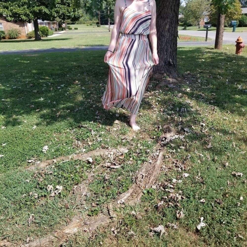Love Fire Colorful striped maxi dress  SZ M EUC - Picture 4 of 8
